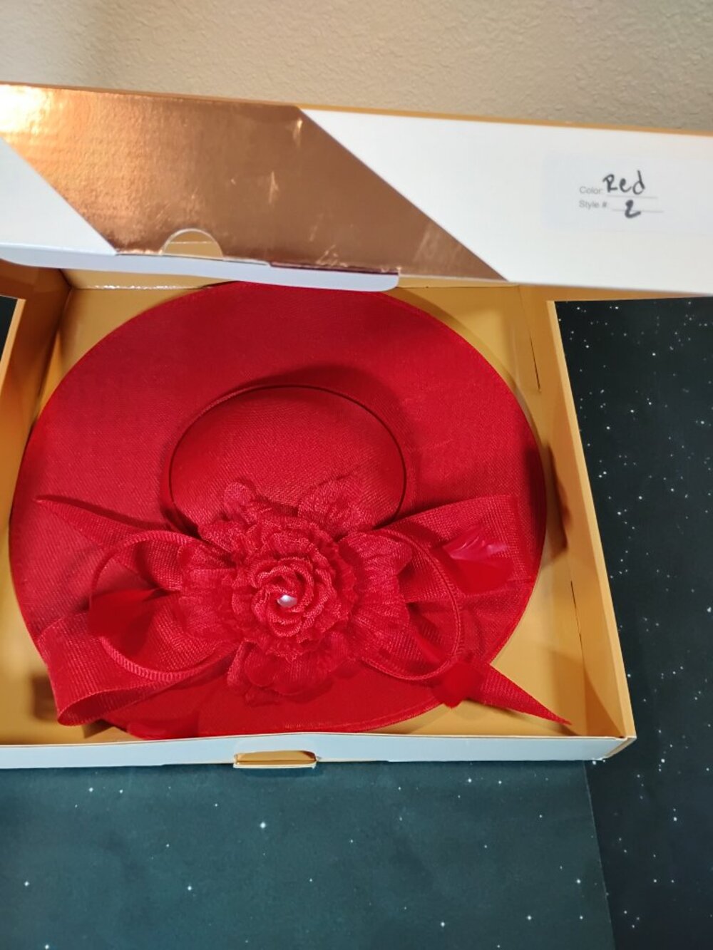 Red Fascinator Hat Kentucky Derby Church Wedding Tea Party Floral Feather - Picture 5 of 6